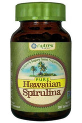 Bottle of Nutrex Hawaiian Spirulina, a superfood supplement, containing 200 tablets for immune support.